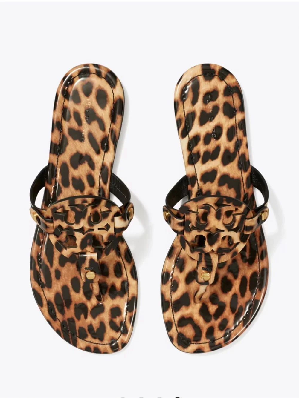 Tory Burch Patent Leather Leopard-Print Miller Thong Sandal Brown/Black Size 8